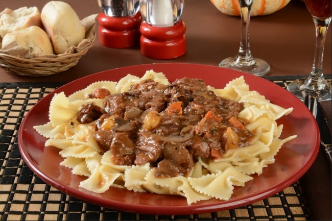 **Slow Cooker Beef Burgundy with Egg Noodles