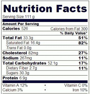 Crock Pot Chocolate Chip BIG Cookie - Nutrition