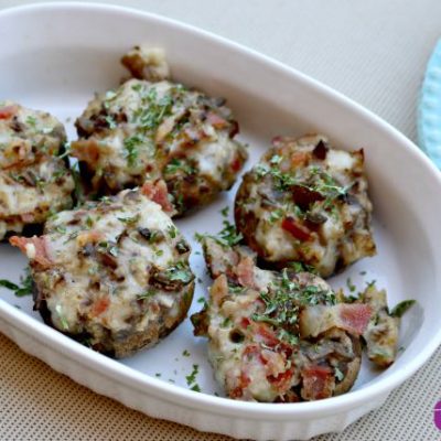 ** Slow Cooker Cheesy Bacon Mushrooms